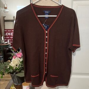 NWT D.P.S. Chocolate Cardigan with Scarlet Trim